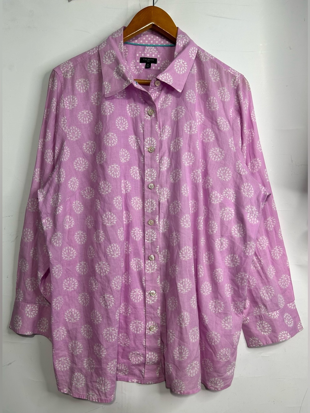Talbots Pink Floral Button Front Lightweight Cotton Blouse 2X